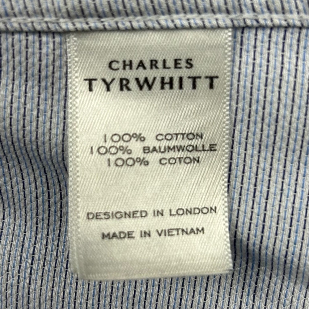 Charles Tyrwhitt Dress Shirt Mens 16/34 Blue Non-Iron Slim Fit Micro Diamond - Picture 6 of 12